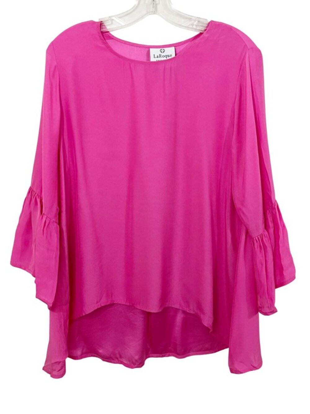 LaRoque Original Pink Silk Bell Sleeve High Low‎ Blouse - One Size